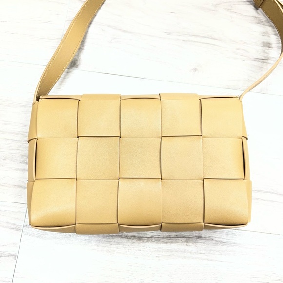 Quince Italian Leather Handwoven Flap Crossbody Bags in Golden Tan - Picture 10 of 12